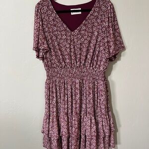 Floral V-Neck Mini Dress in Burgundy